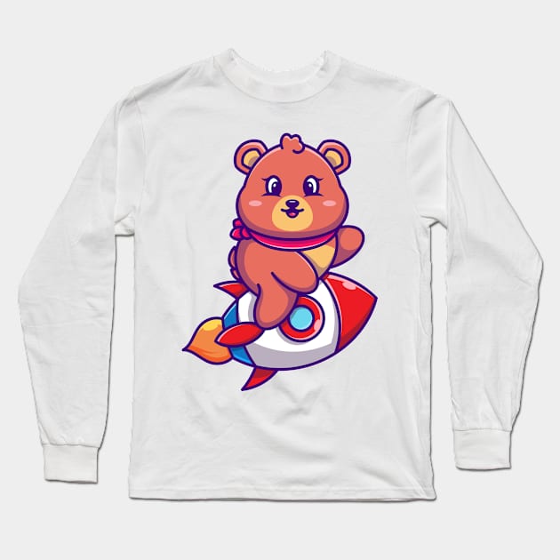 Cute bear riding rocket cartoon Long Sleeve T-Shirt by Wawadzgnstuff